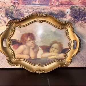 Vintage Raphael Angel Cherub Tray Florence Italy Home Essentials Gold Plastic